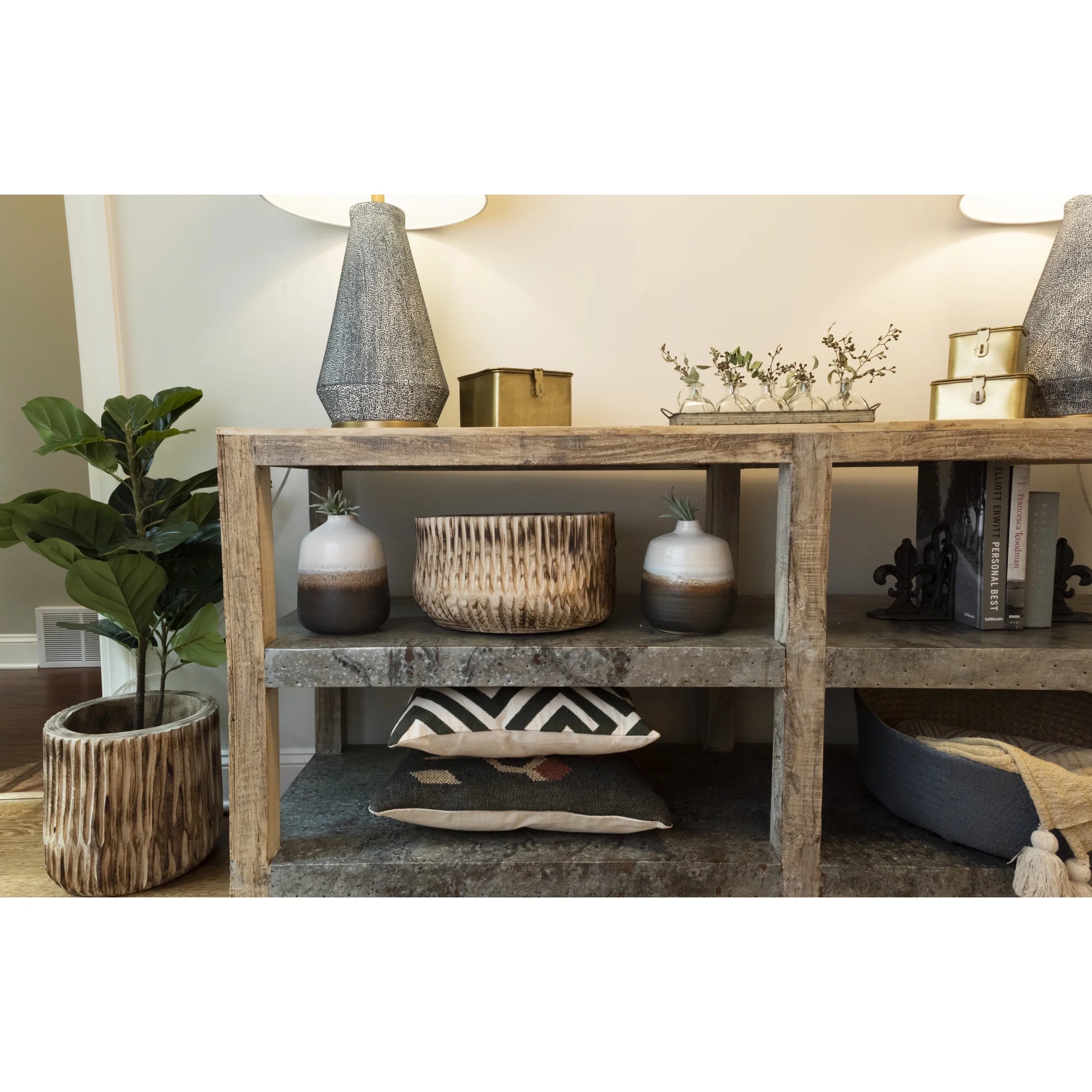 Ombré Ceramic Vase with Reactive Glaze, Black and White