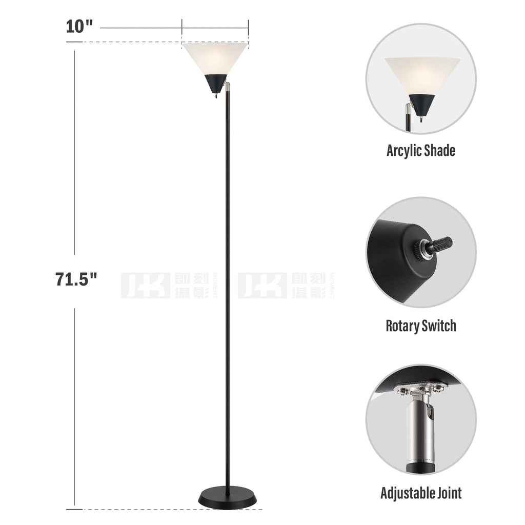 Floor Lamp Standing Light,Pole Lamps for Living Room, Adjustable Head Arcylic Shade Floor Light Black
