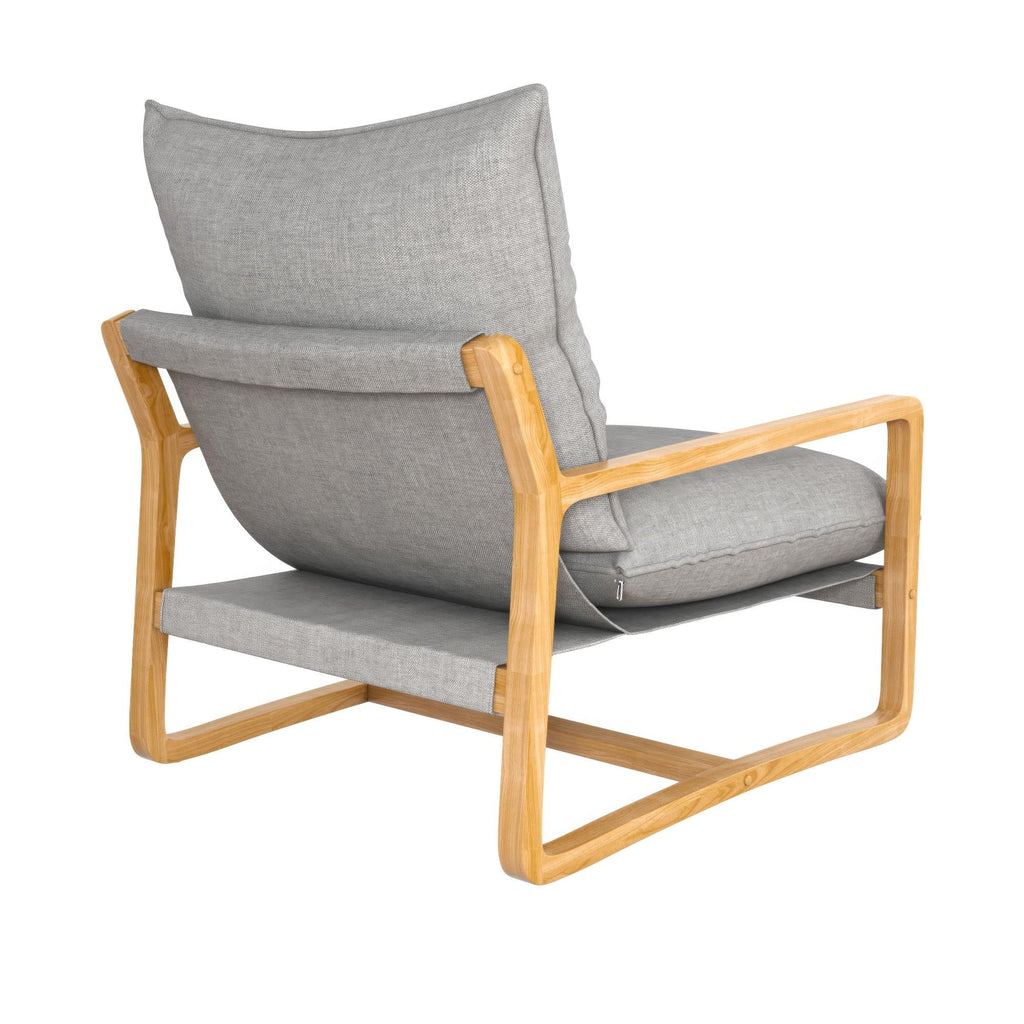Wooden Ezra Sling Accent Chair, Gray Linen