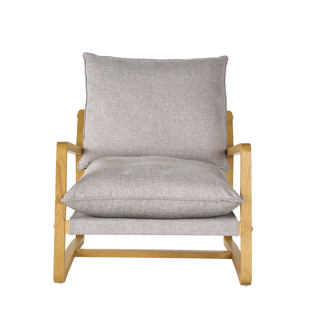 Wooden Ezra Sling Accent Chair, Gray Linen