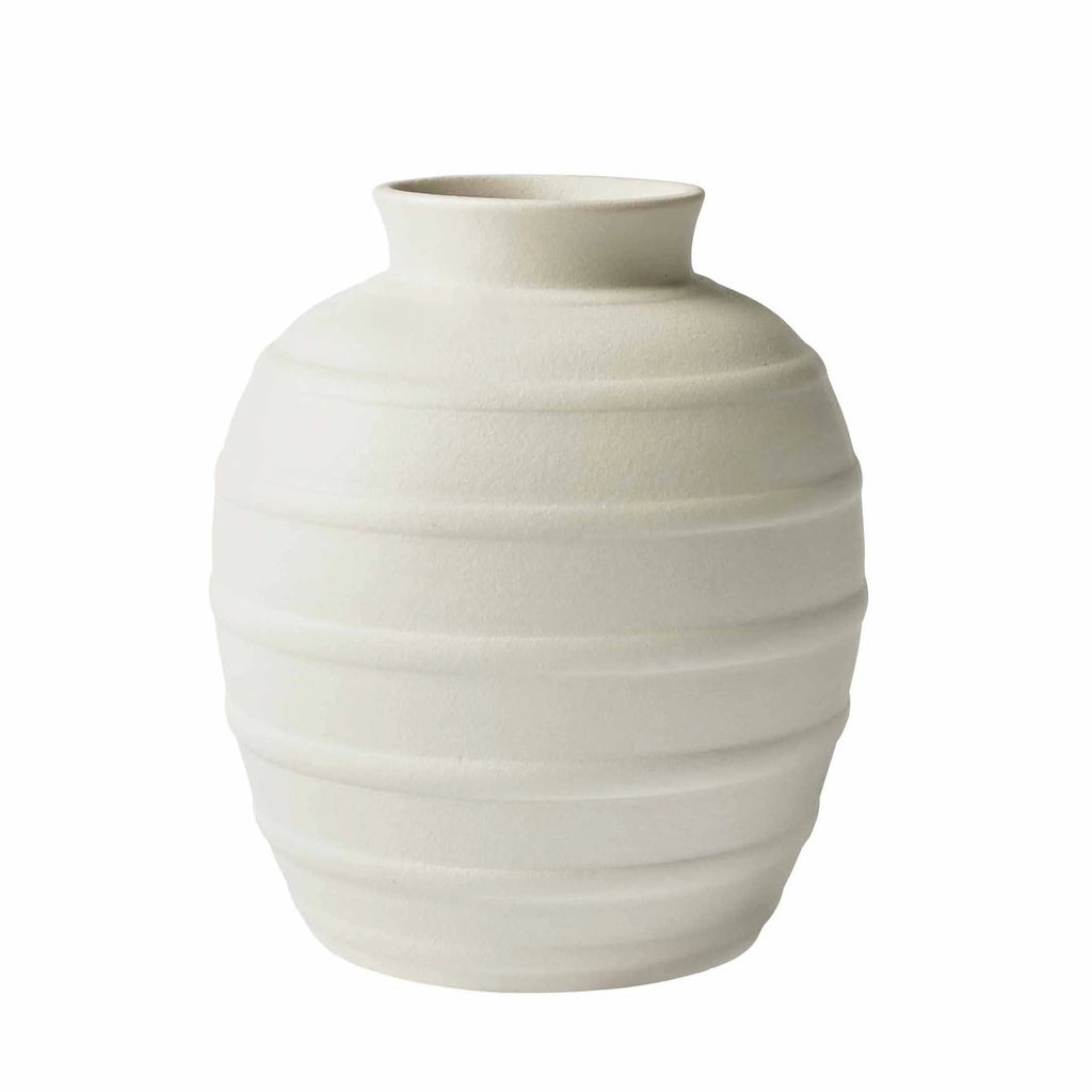White 8-Inch Textured Ribbed Ceramic Vase