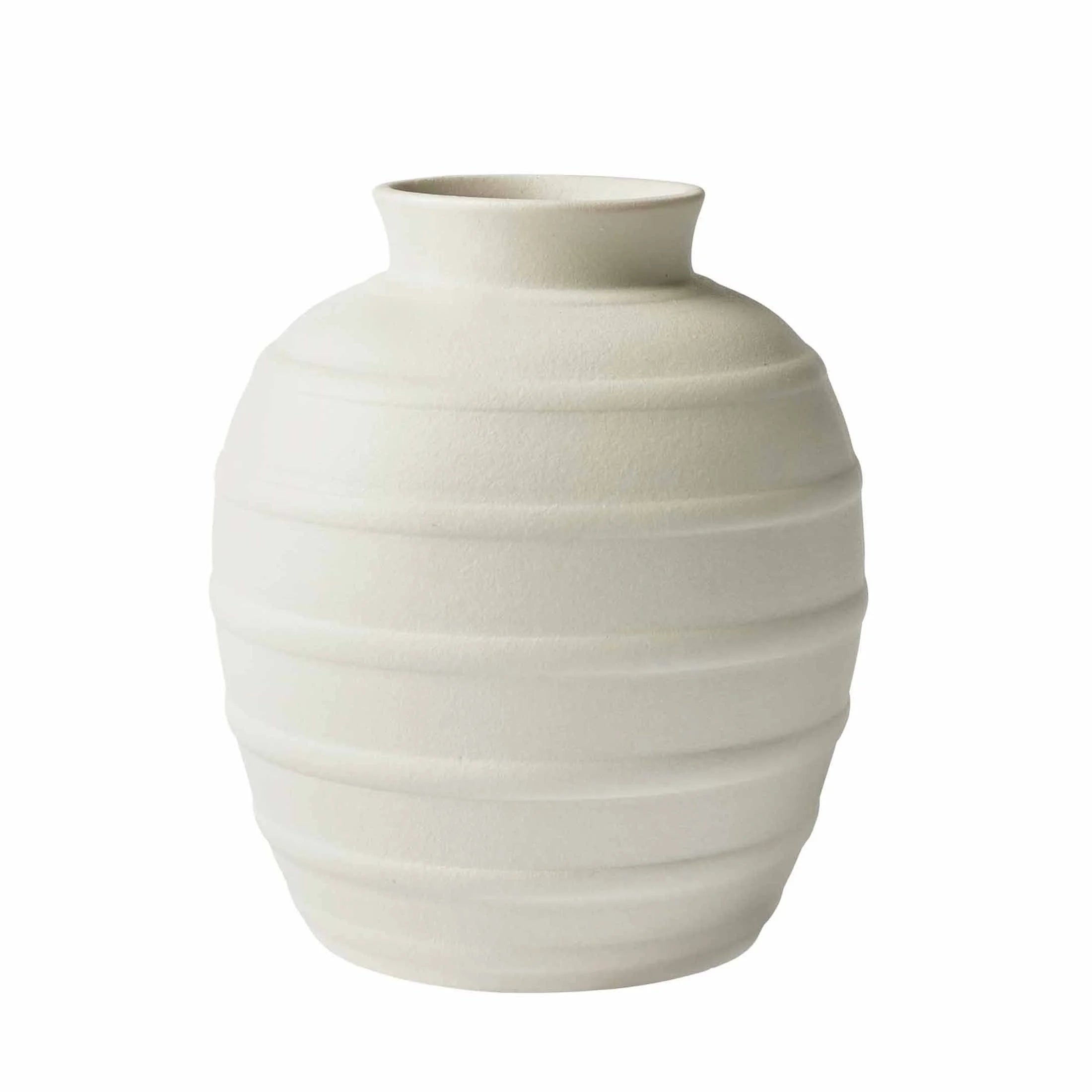 White 8-Inch Textured Ribbed Ceramic Vase