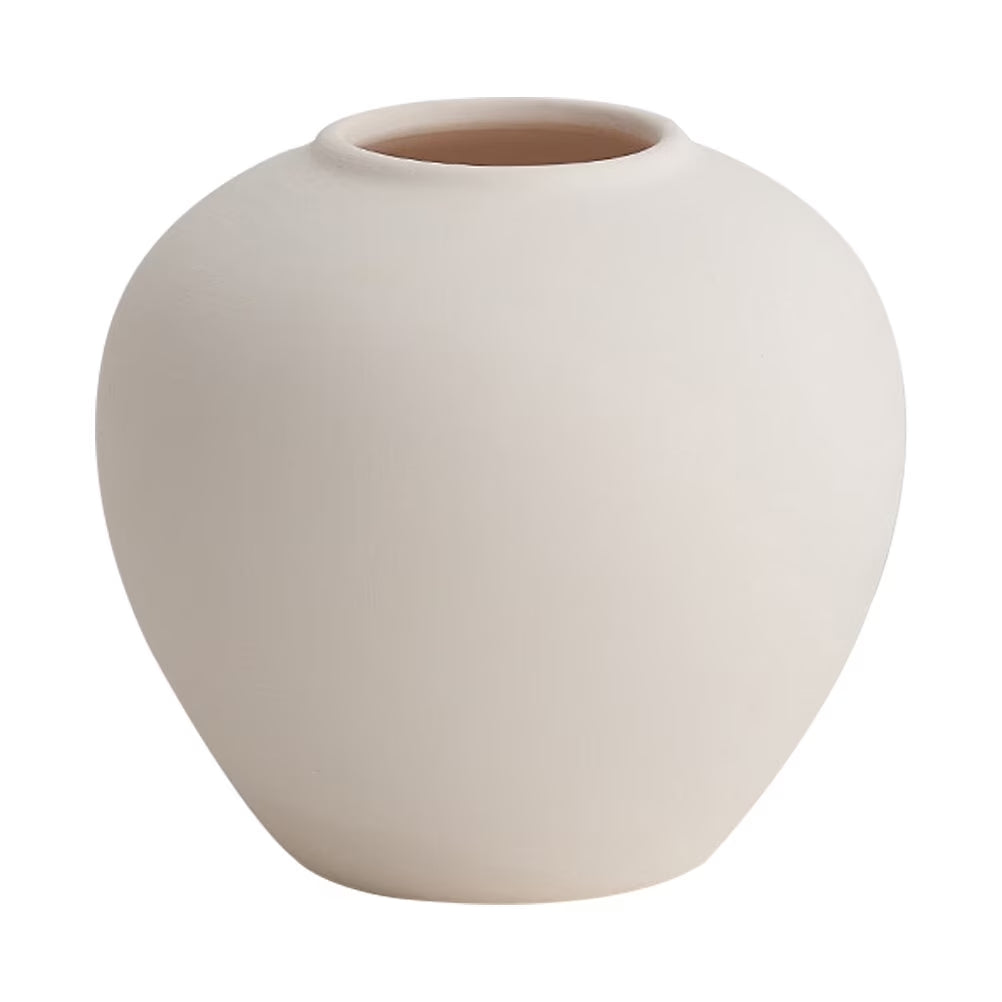 4" Vintage Clay Pot Beige Ceramic round Vase