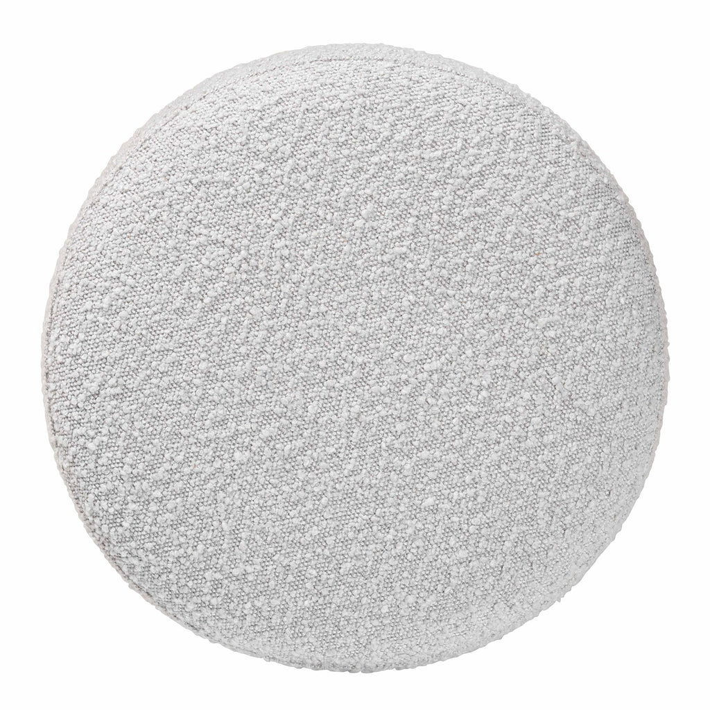 Fisk Japandi Light Grey Boucle Fabric and Walnut Brown Finished Wood Ottoman Footstool