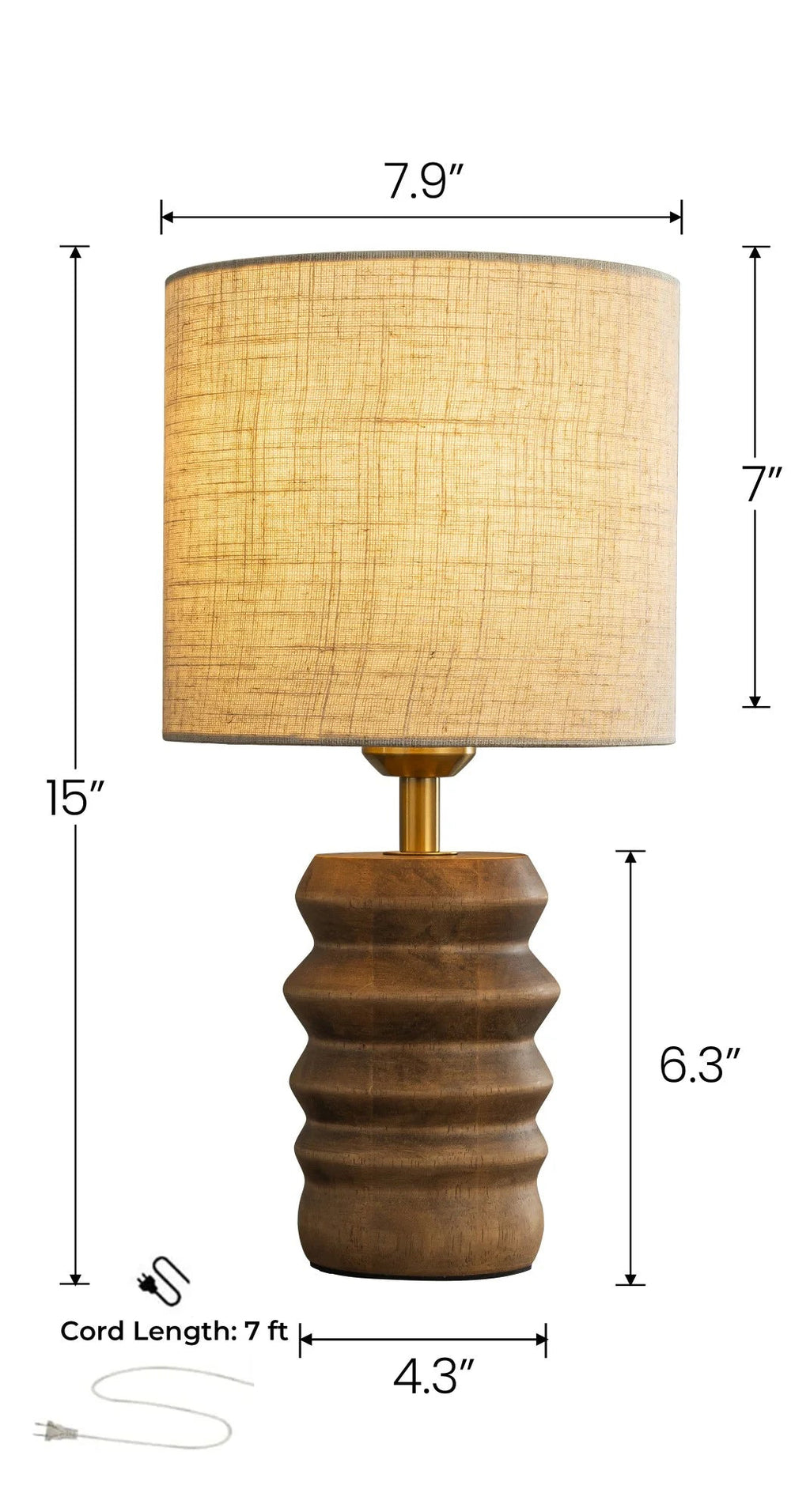 15'' Japandi Solid Wood Base Table Lamp Modern Classic Nightstand Lamp with Beige Fabric Shade for Bedside Foyer Dining Room