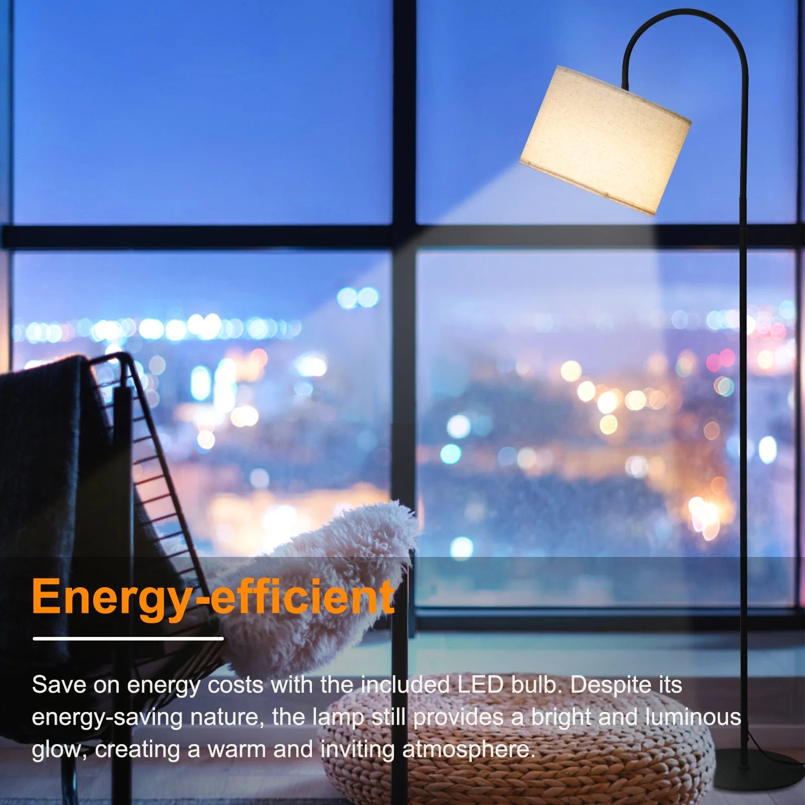 Modern Standing Lamp, Floor Lamp for Living Room, Hanging Shade and 3 Color Temperatures 12W Bulb for Bedroom, Study Room, Office