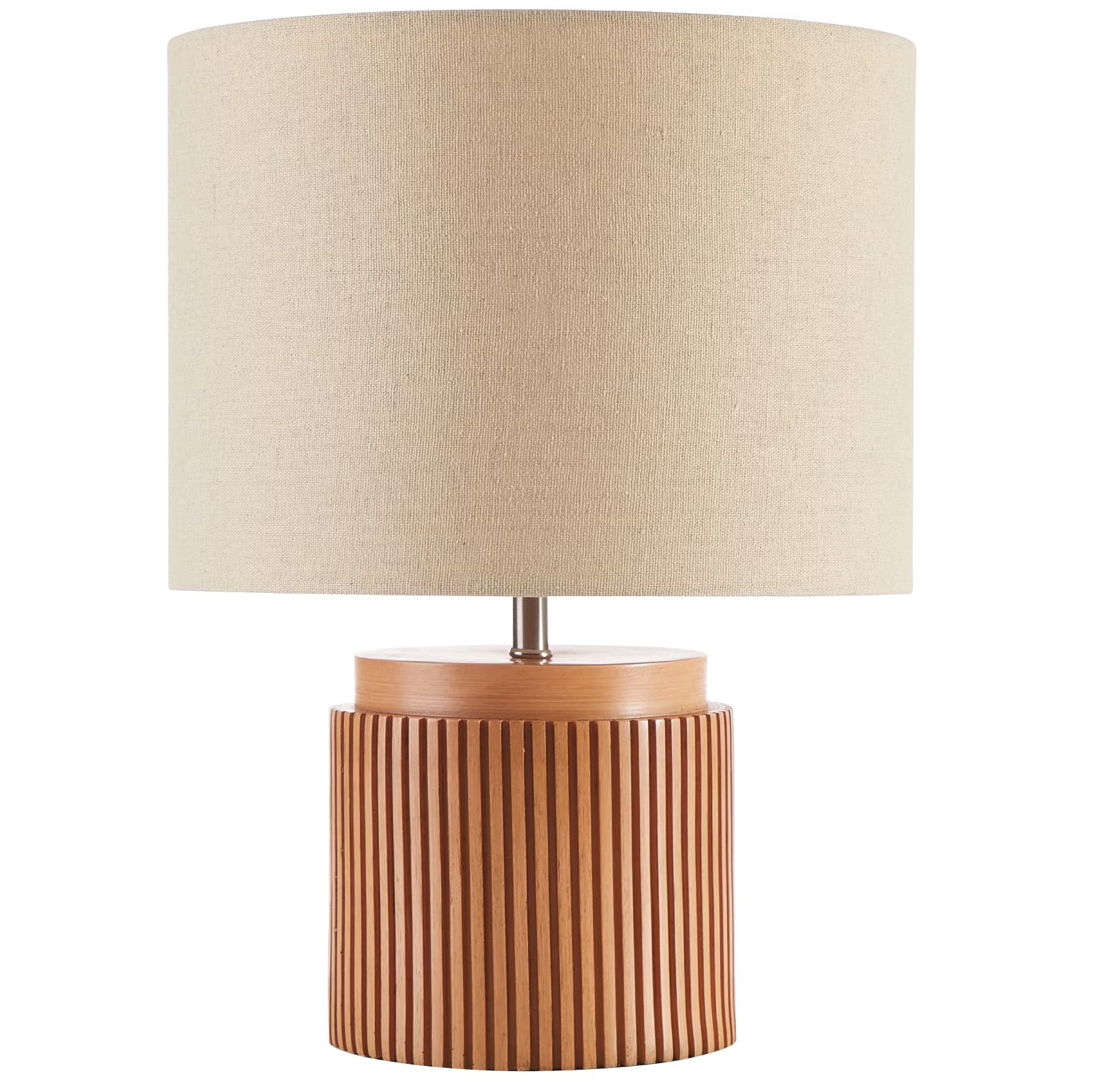 Beautiful 10.25" X 10.25" X 14" Brown Faux Ribbed Wood Table Lamp by Drew Barrymore