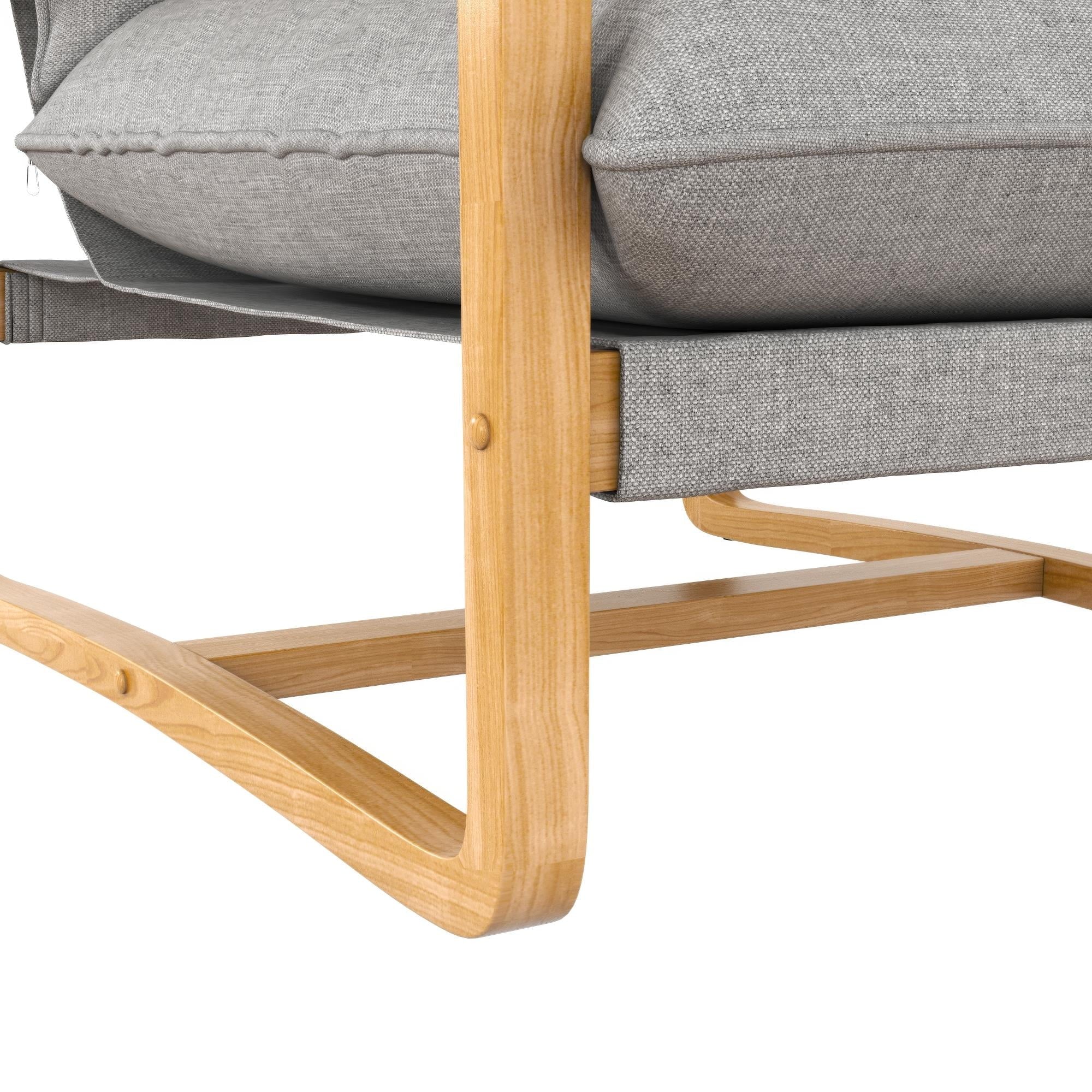 Wooden Ezra Sling Accent Chair, Gray Linen