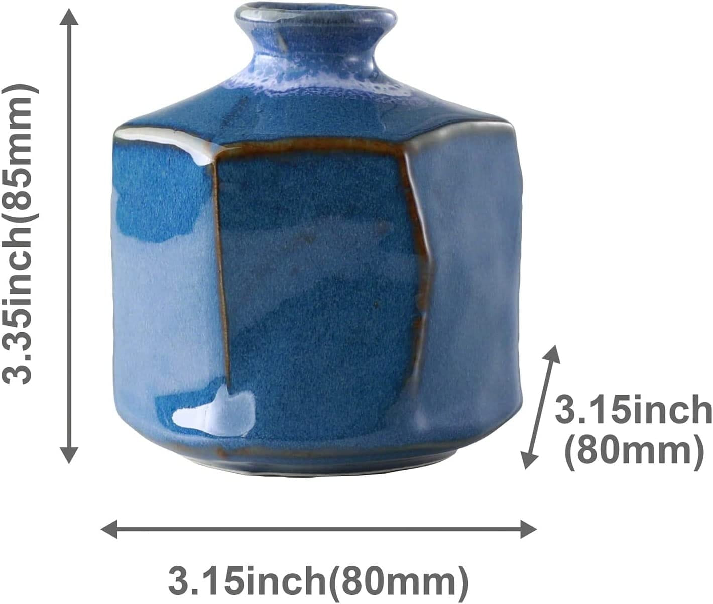 Minoyaki Ceramic Small Ikebana Flower Bud Vase Hexagon Shaped Blue Made in Japan