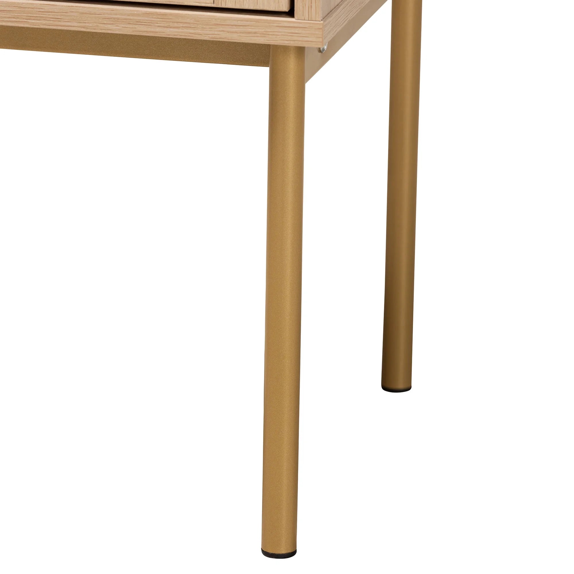 Dewitt Japandi Light Brown Finished Wood and Gold Metal 2-Drawer End Table