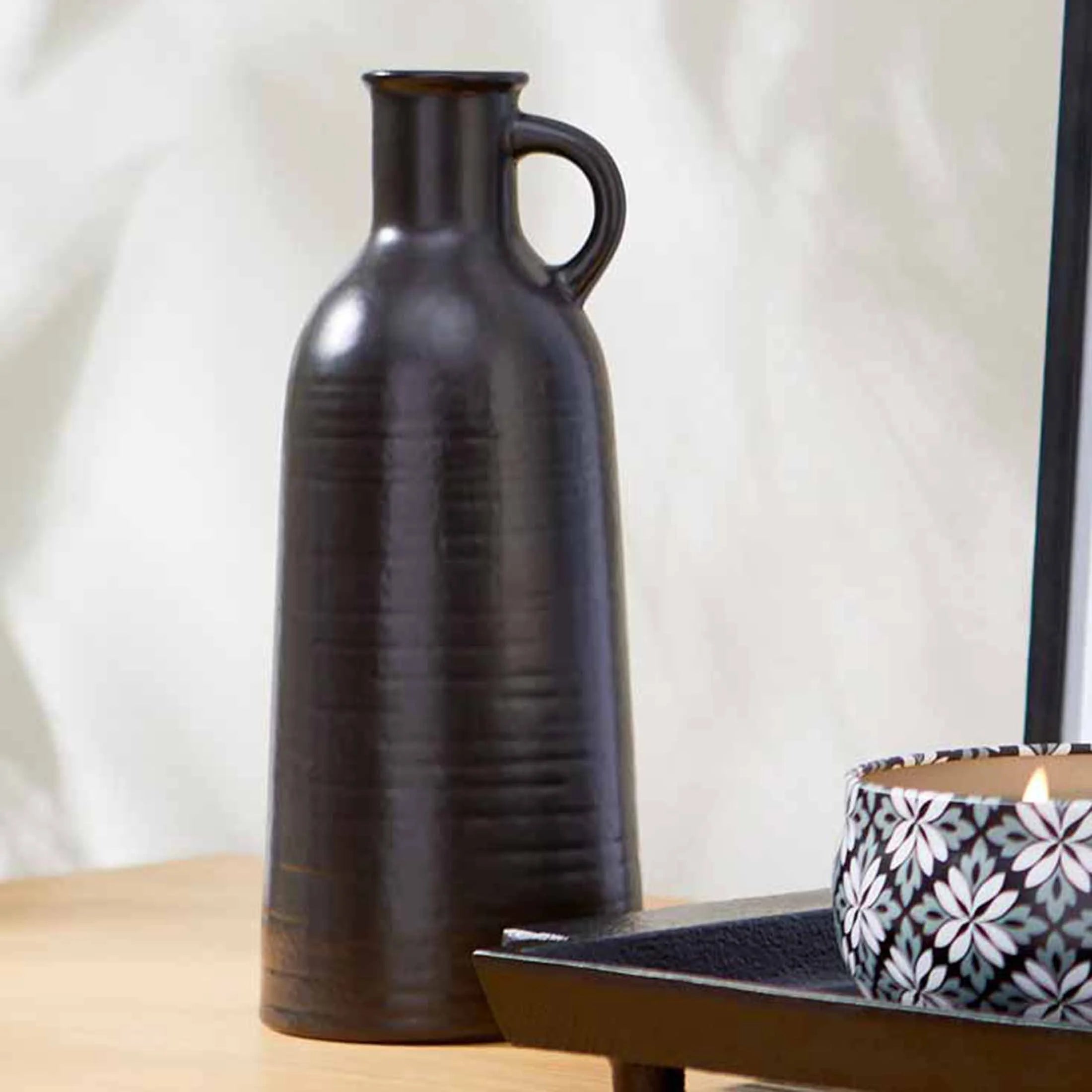 8" Black Ceramic Jug Vase