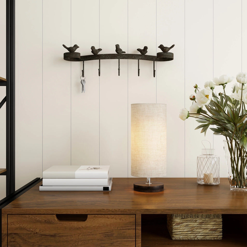 Cylinder Lamp with Wood Base-Modern Light with LED Bulb Included Adjustable Height