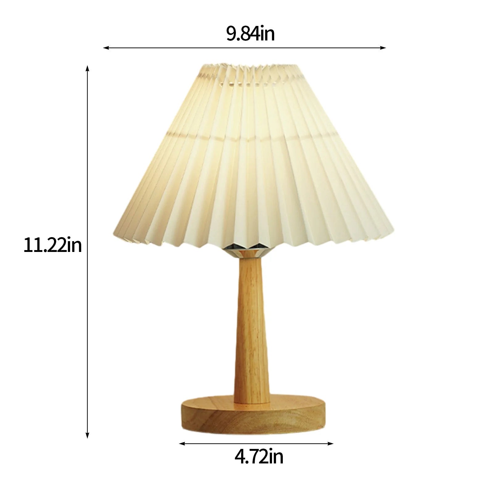 Pleated Table Lamp, Modern Bedside Nightstand Lamp with Umbellate Flaxen Fabric Shade and Wooden Base Infinitely Dimmable Adjustable LED Night Lights for Bedroom Living Room Office Bulb Included