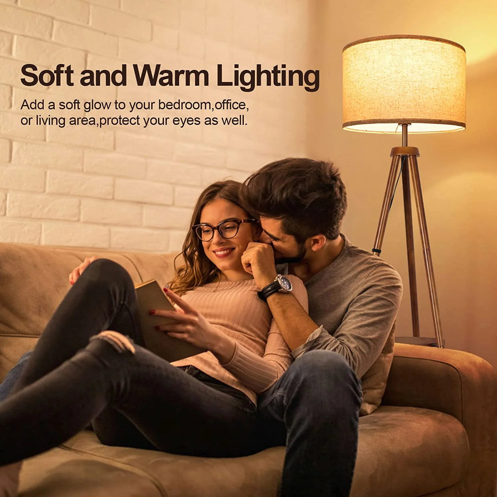 63" Wood Tripod Floor Lamp with Shelves, Dimmable Standing Lamps with Remote Control, Modern Shelf Floor Lamp for Living Room, Bedroom, Office, LED Bulbs Included