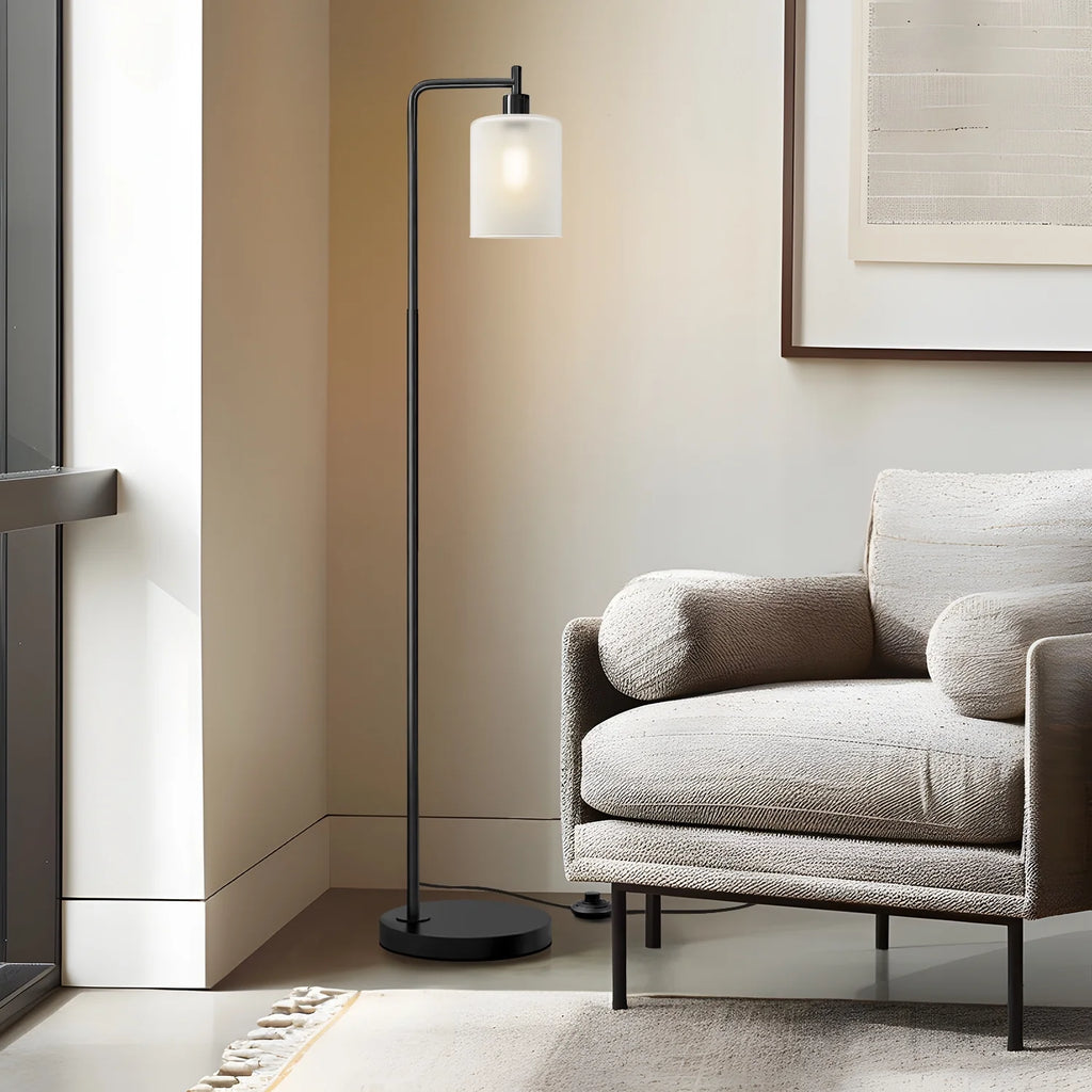 66.5" Arc Floor Lamp with Foot Switch, Black Metal Standing Lamp with Glass Shade for Bedroom, Living Room, Office(Bulb Included)