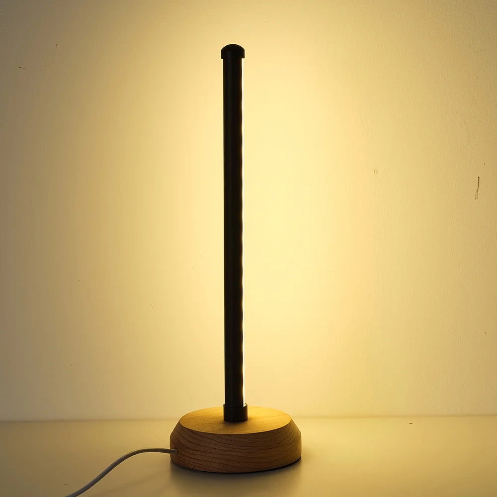 Simple Designs, Wood Base Mini Table Lamp, 13.4" H,Black,3-Color Temperature