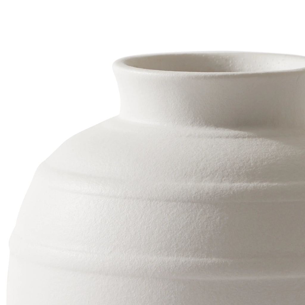 White 8-Inch Textured Ribbed Ceramic Vase