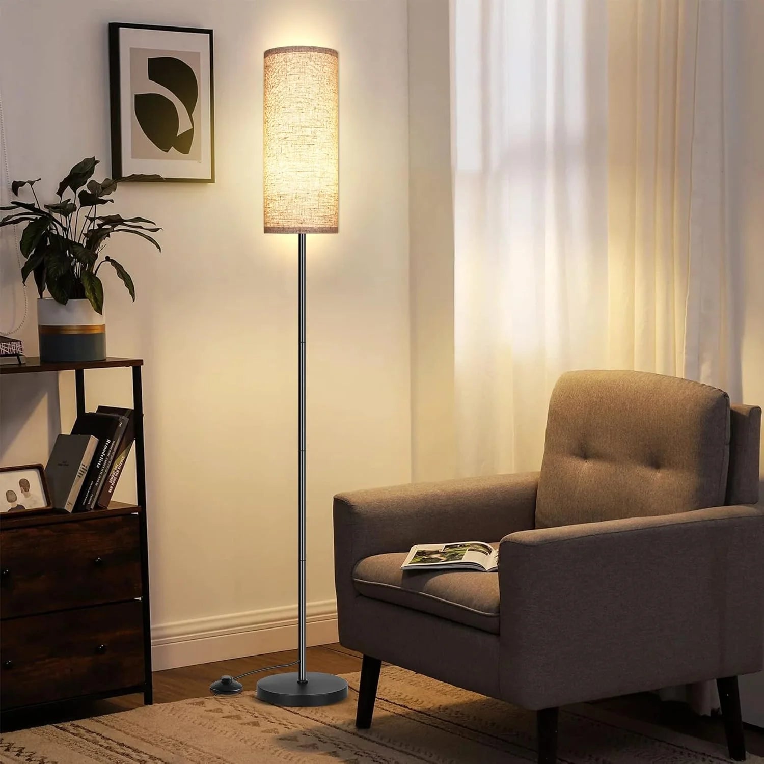 Dimmable Floor Lamp with 3 Color Temperatures, Standing Lamp with LED Bulb Included, Tall Lamp for Living Room, Bedroom, Office
