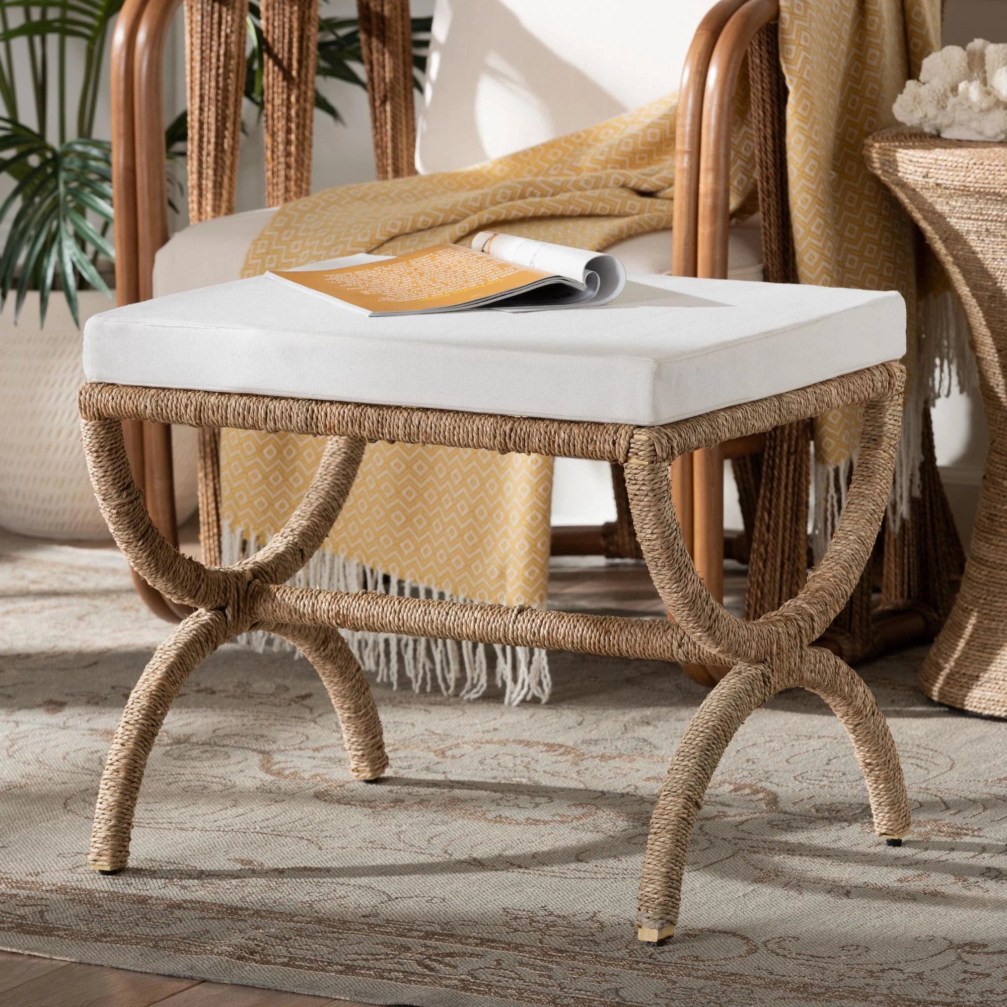 Maliyah Japandi Ottoman, Natural Brown