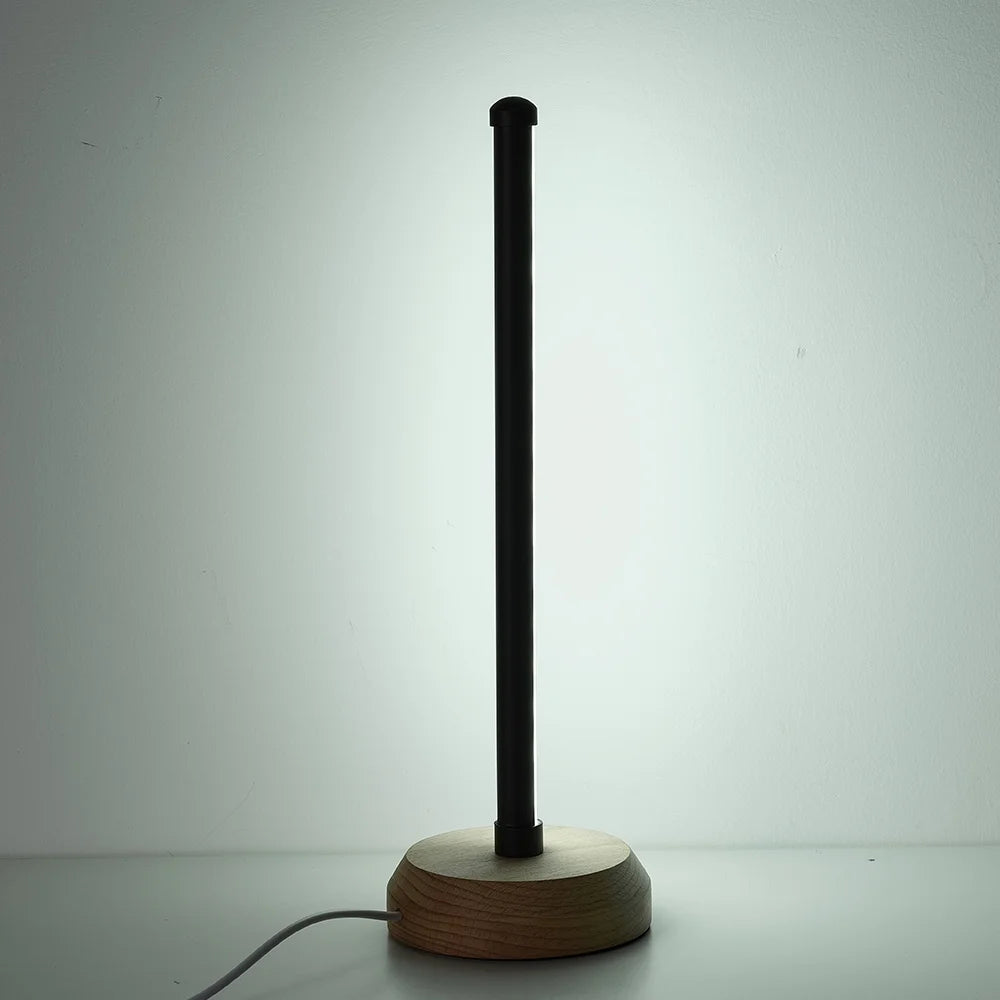 Simple Designs, Wood Base Mini Table Lamp, 13.4" H,Black,3-Color Temperature
