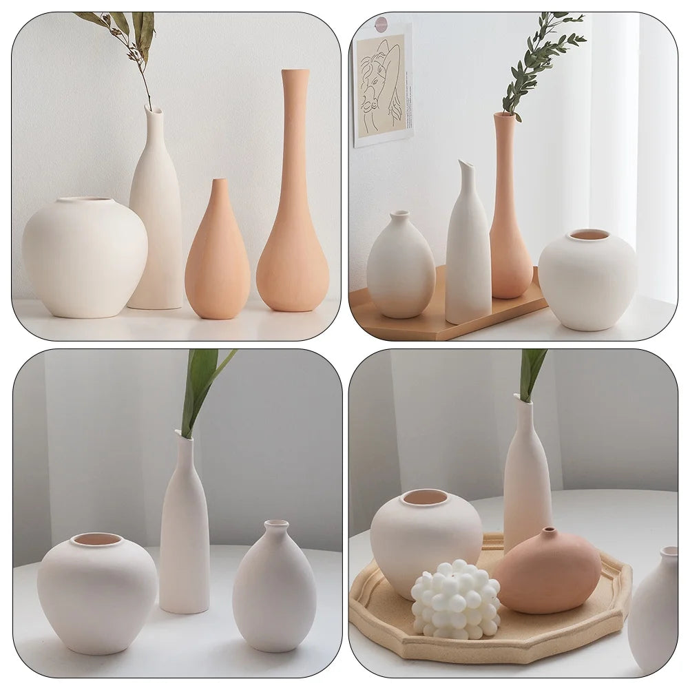 4" Vintage Clay Pot Beige Ceramic round Vase