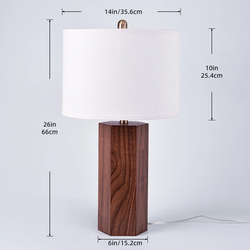 26" Modern Wood Table Lamp with Oatmeal Linen Shade, Brown Wood Base, E26 Socket, ON/OFF Switch, Aesthetic, Minimalist Bedside Accent Lamp(Bulbs Not Included)