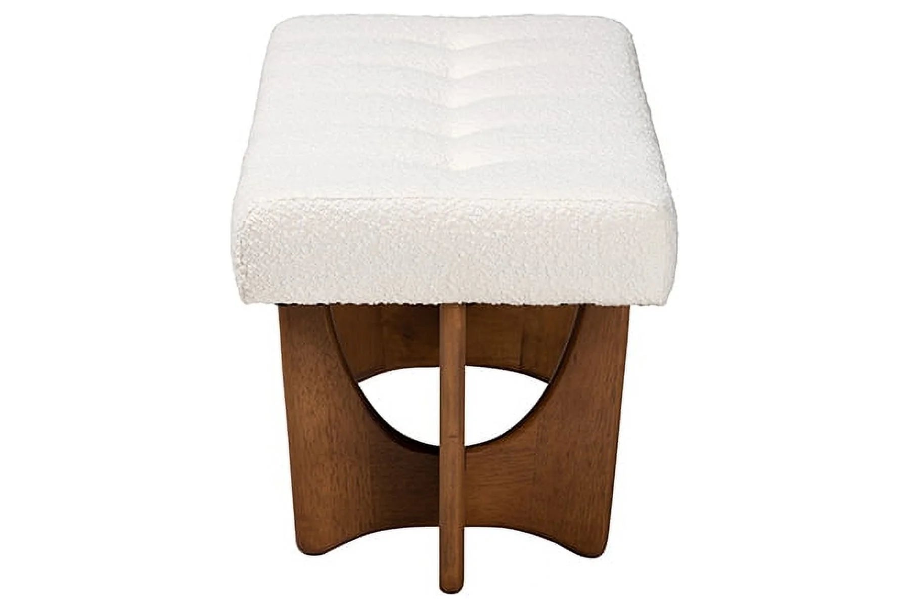 Theo Japandi Cream Boucle Fabric and Walnut Brown Finished Wood Bench