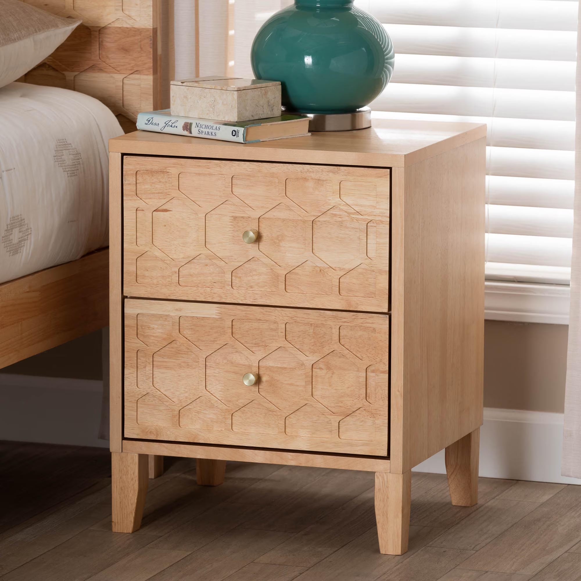 Hosea Japandi Nightstand, 2-Drawer, Natural