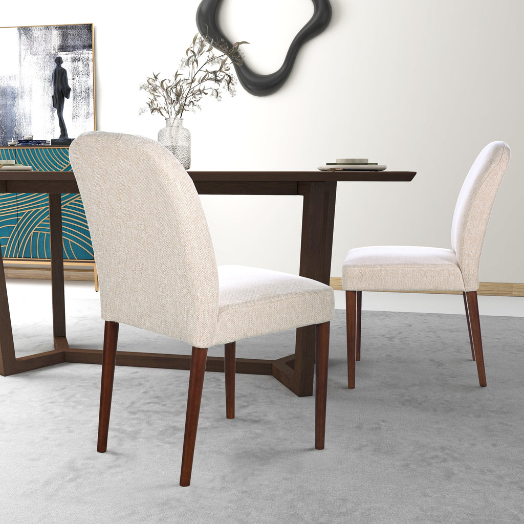 Minka Japandi Style Solid Wood Beige Fabric Upholstered Comfort Dining Chair