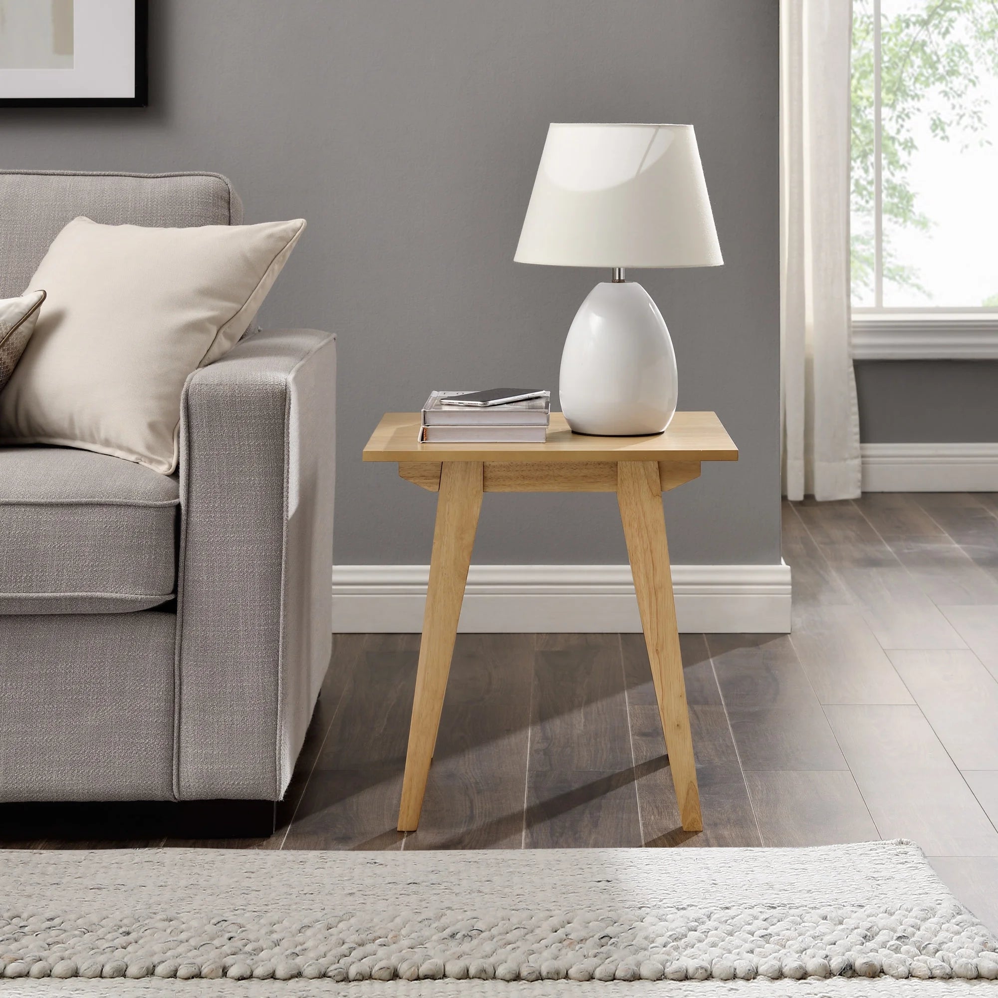 20" Japandi Tapered-Leg Side Table, English Ash