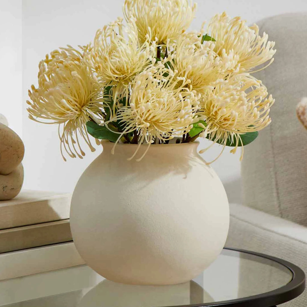 Matte Ceramic round Vase, 5.9", Natural Beige White