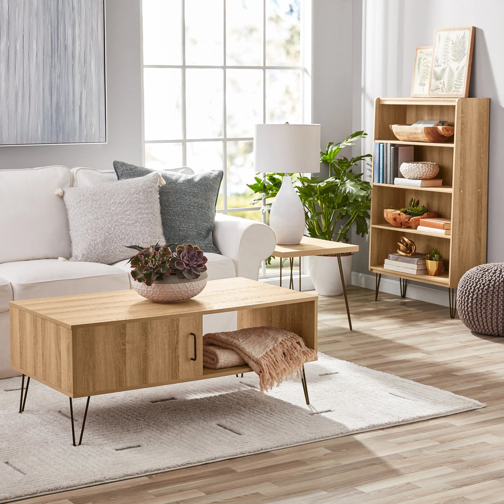 Modern Hairpin Rectangle Coffee Table, Oak