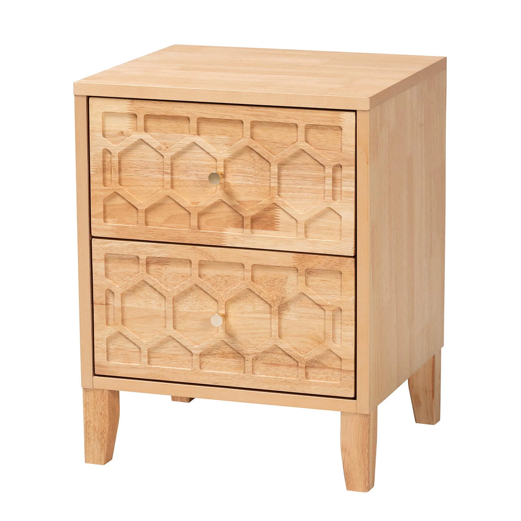 Hosea Japandi Nightstand, 2-Drawer, Natural