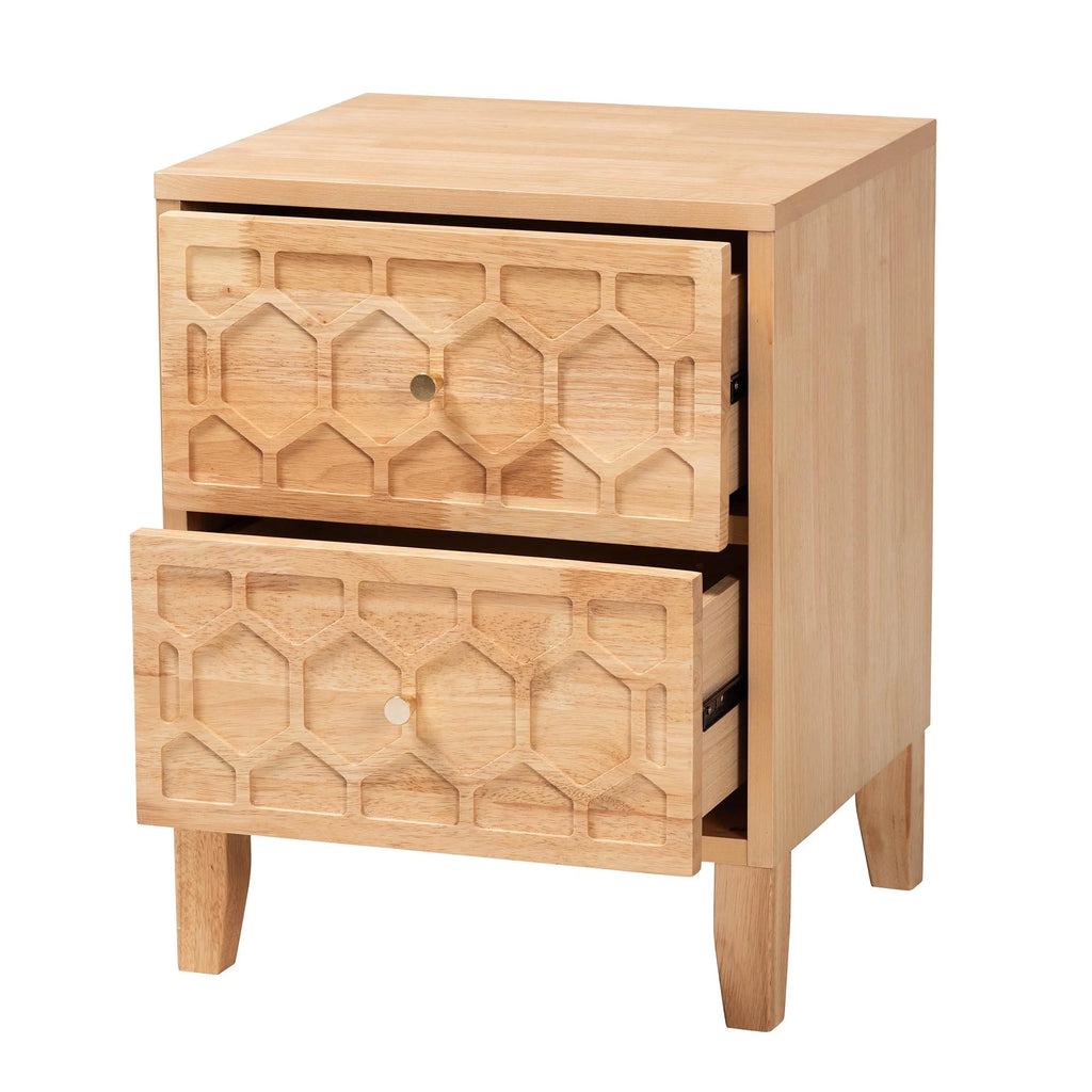 Hosea Japandi Nightstand, 2-Drawer, Natural