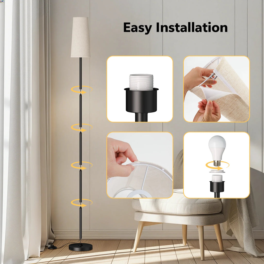 66" Floor Lamps for Living Room with Remote Control 3 Color Temperature Dimmable Standing Lamp Tall Pole Lamps for Bedroom, Office,Black,Bulb Included