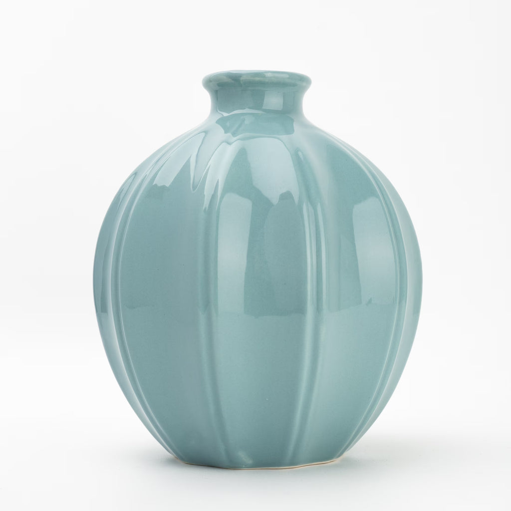 Ceramic Oval Vase, 7.5", Solid Blue