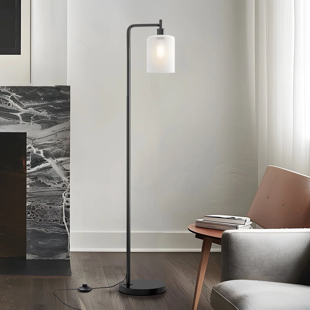 66.5" Arc Floor Lamp with Foot Switch, Black Metal Standing Lamp with Glass Shade for Bedroom, Living Room, Office(Bulb Included)