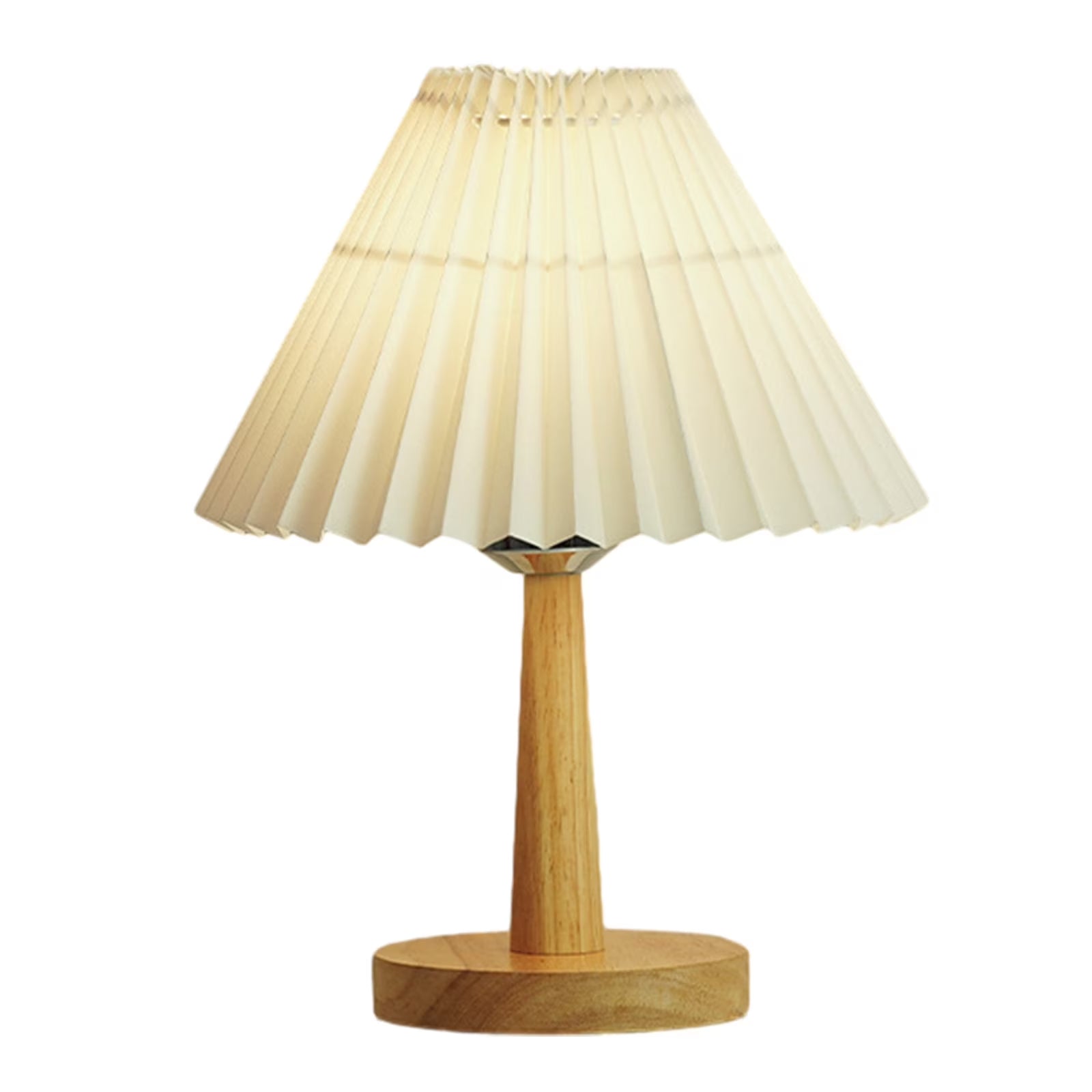 Pleated Table Lamp, Modern Bedside Nightstand Lamp with Umbellate Flaxen Fabric Shade and Wooden Base Infinitely Dimmable Adjustable LED Night Lights for Bedroom Living Room Office Bulb Included