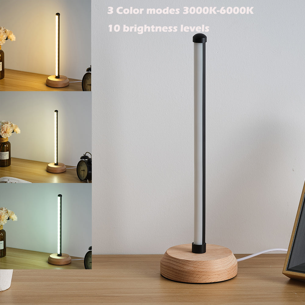 Simple Designs, Wood Base Mini Table Lamp, 13.4" H,Black,3-Color Temperature