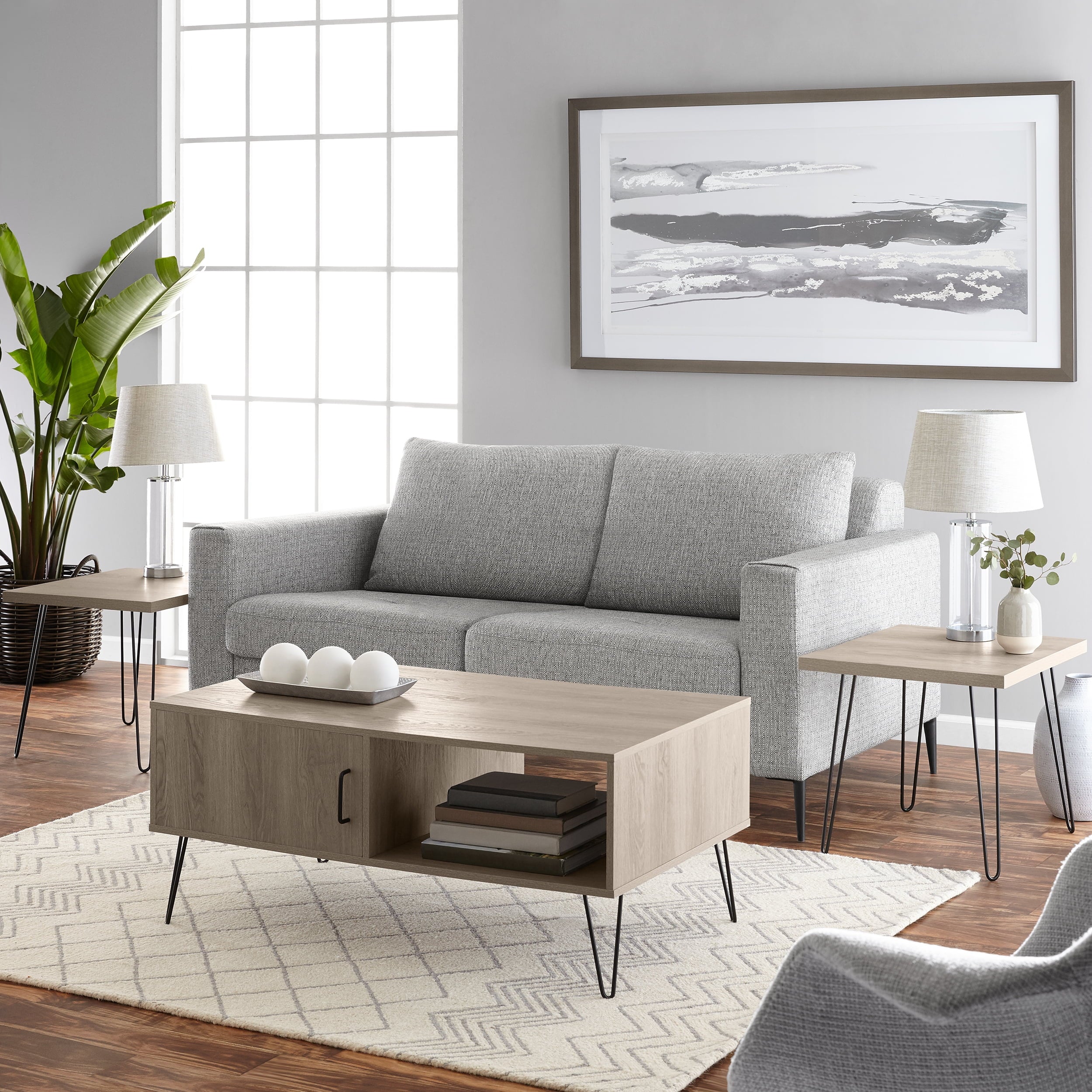 Modern Hairpin Rectangle Coffee Table, Oak
