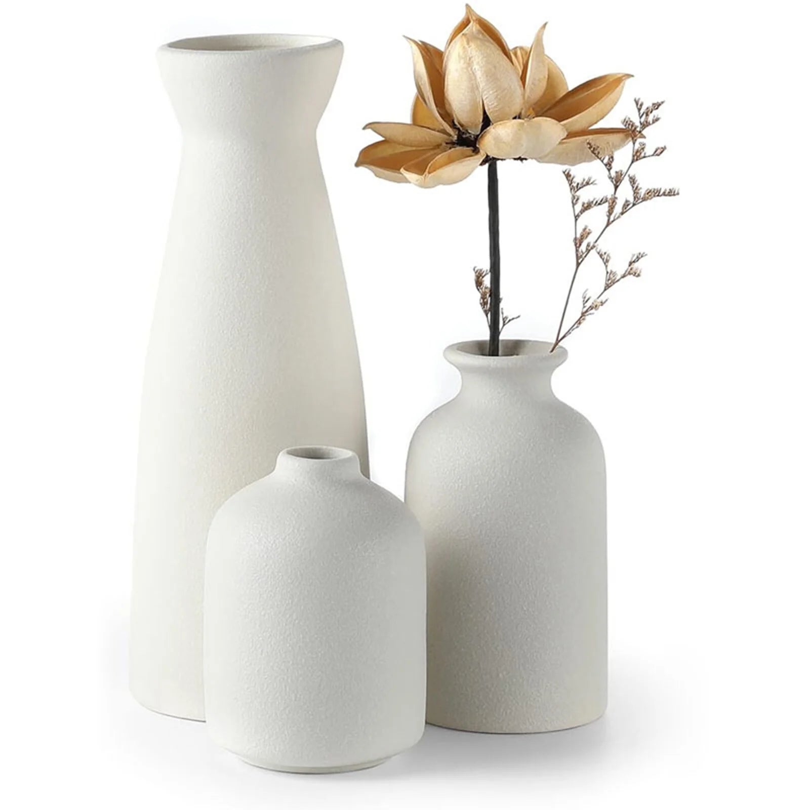 Ceramic Vase,Small Vases for Decor,Set 3 Modern Boho Vases for Flower Pampas,Fit for Living Room Desk Shelf Decor,White