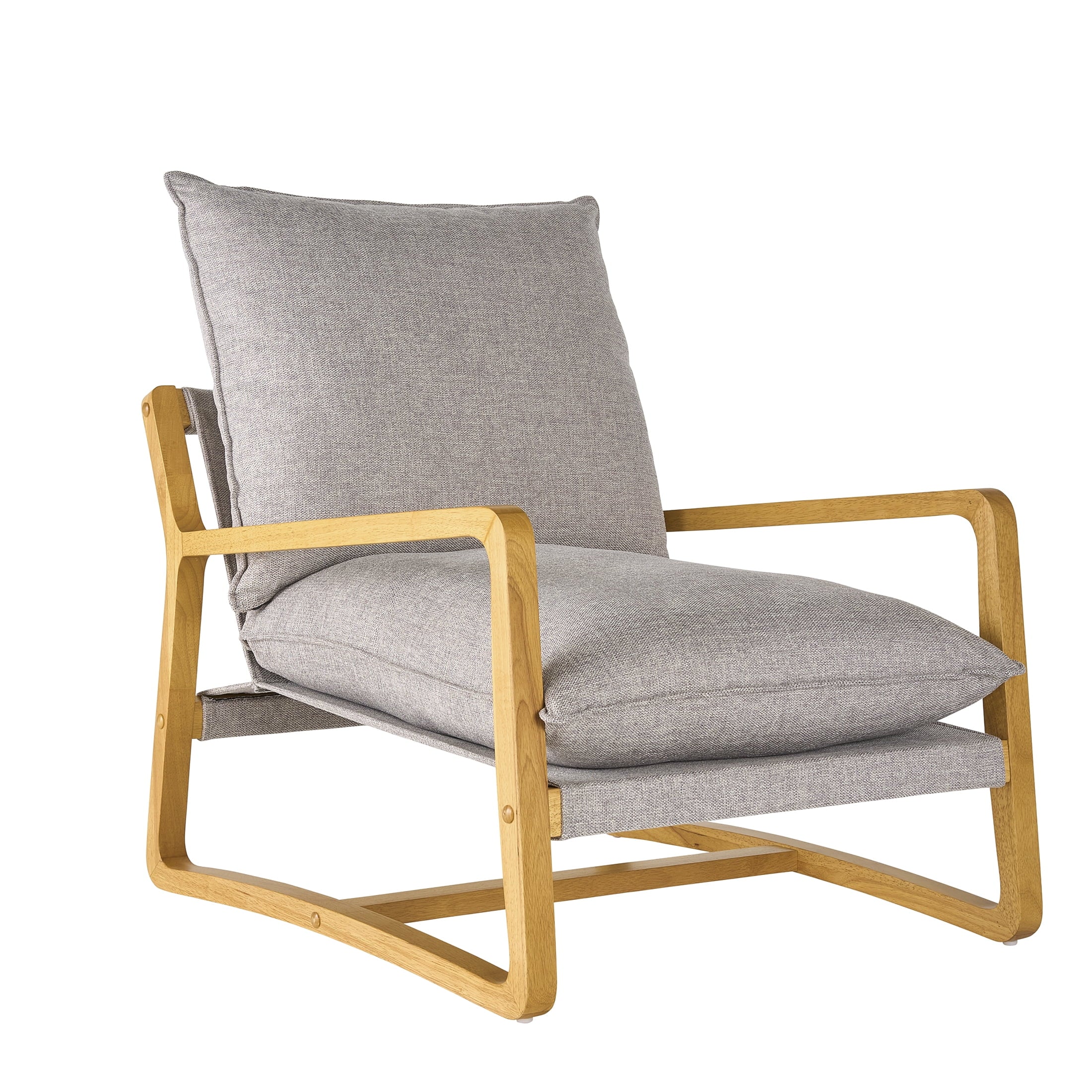 Wooden Ezra Sling Accent Chair, Gray Linen