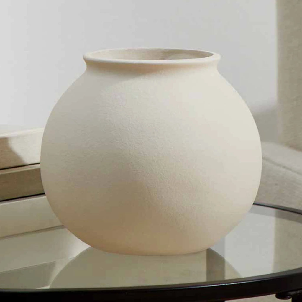 Matte Ceramic round Vase, 5.9", Natural Beige White