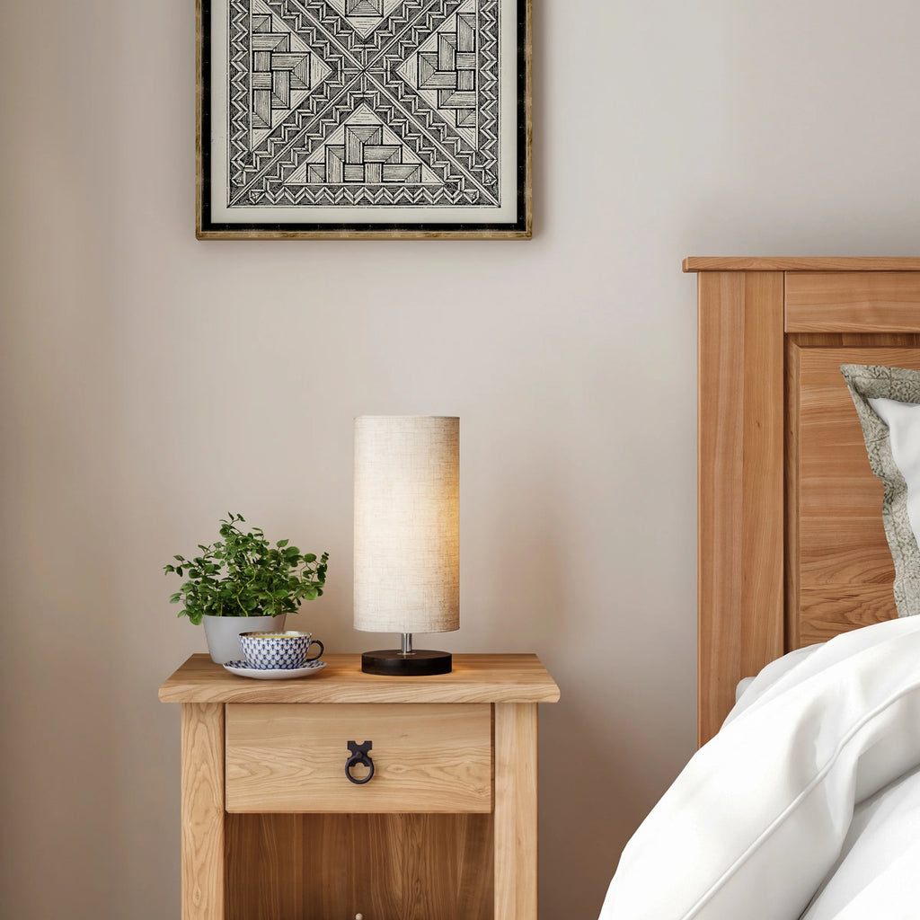 Cylinder Lamp with Wood Base-Modern Light with LED Bulb Included Adjustable Height