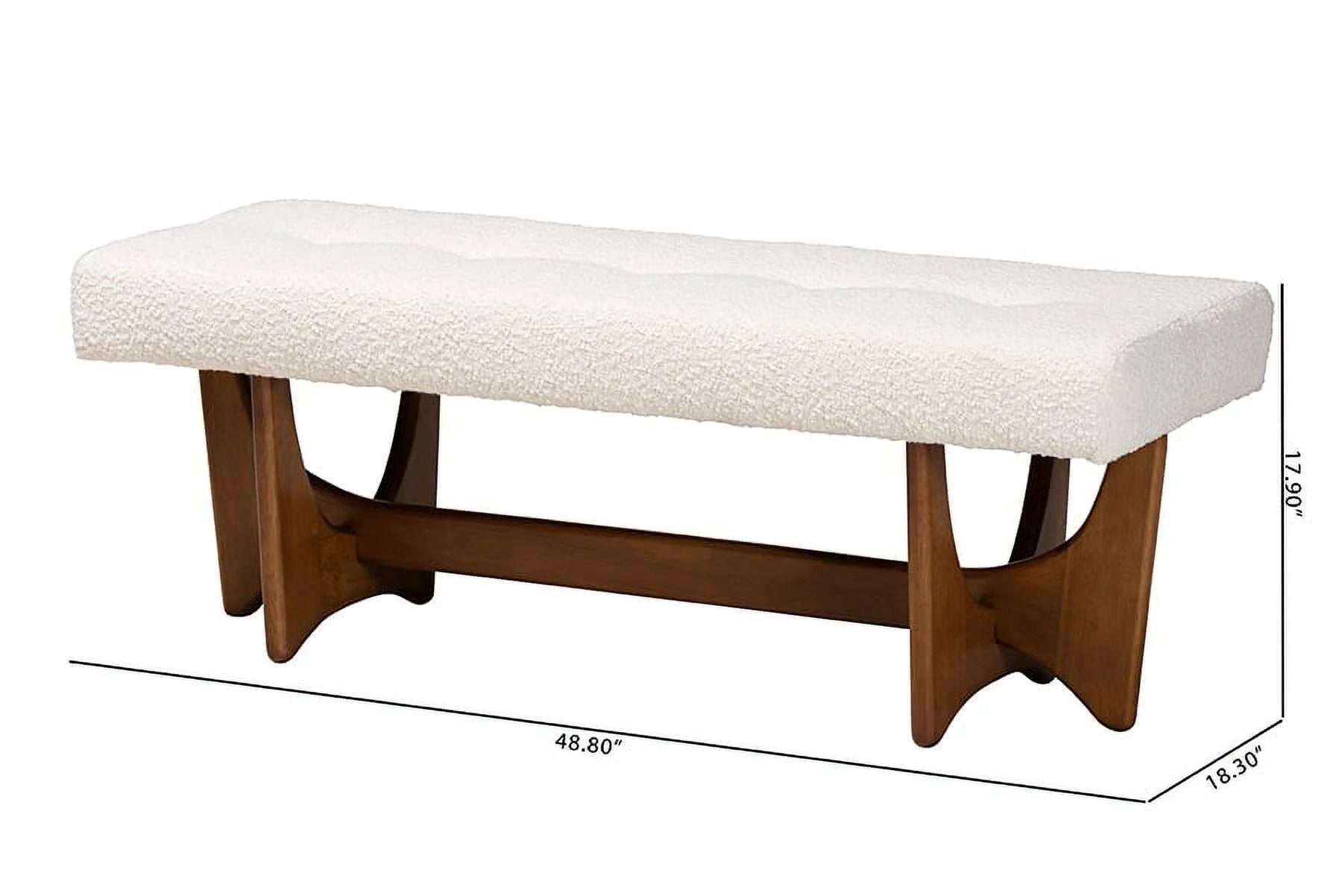 Theo Japandi Cream Boucle Fabric and Walnut Brown Finished Wood Bench