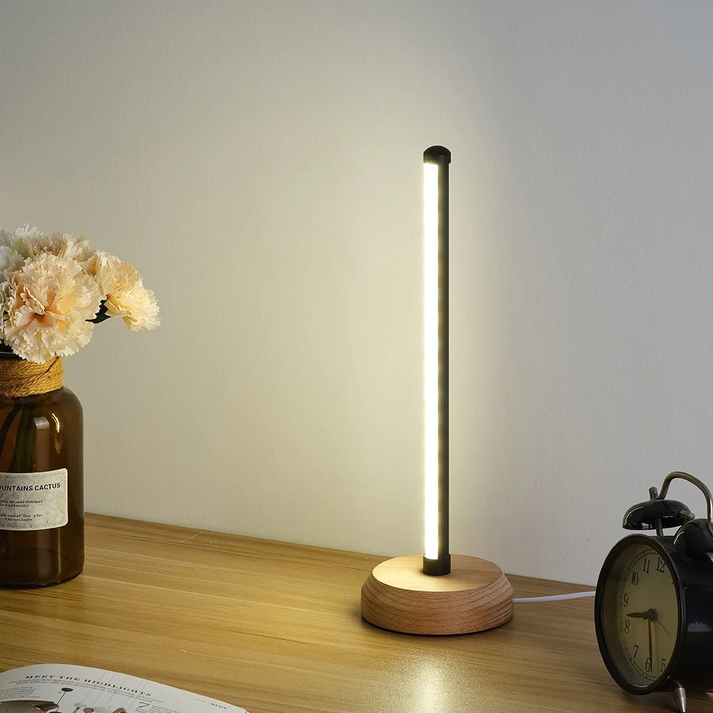Simple Designs, Wood Base Mini Table Lamp, 13.4" H,Black,3-Color Temperature