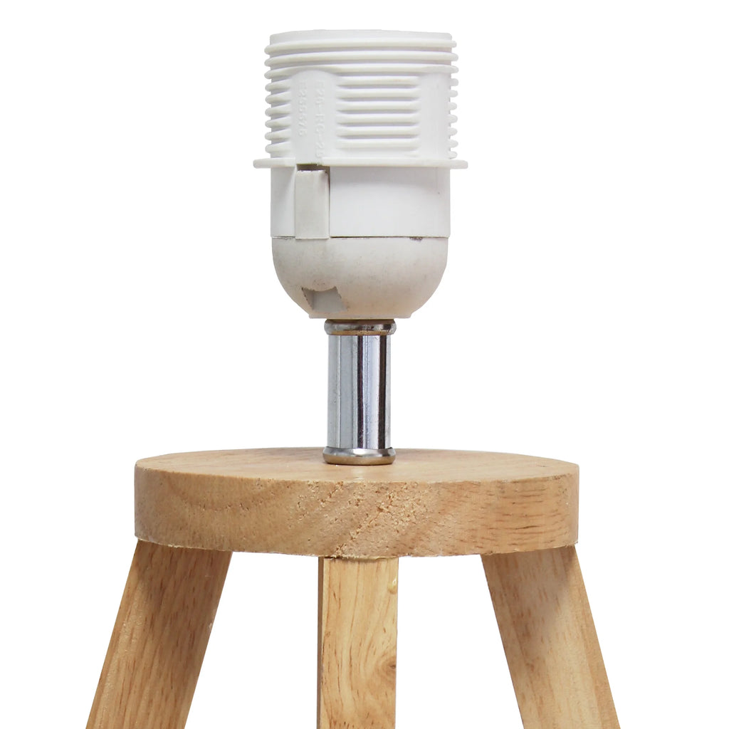 Interlocked Triangular Natural Wood Table Lamp with White Fabric Shade