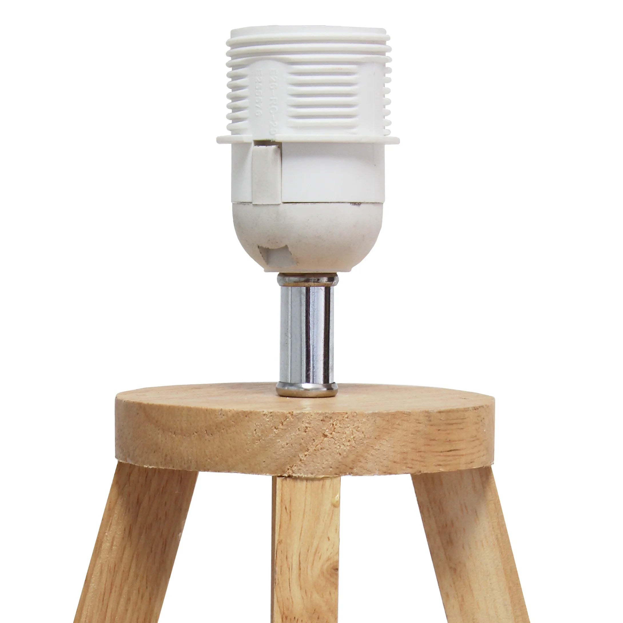 Interlocked Triangular Natural Wood Table Lamp with White Fabric Shade