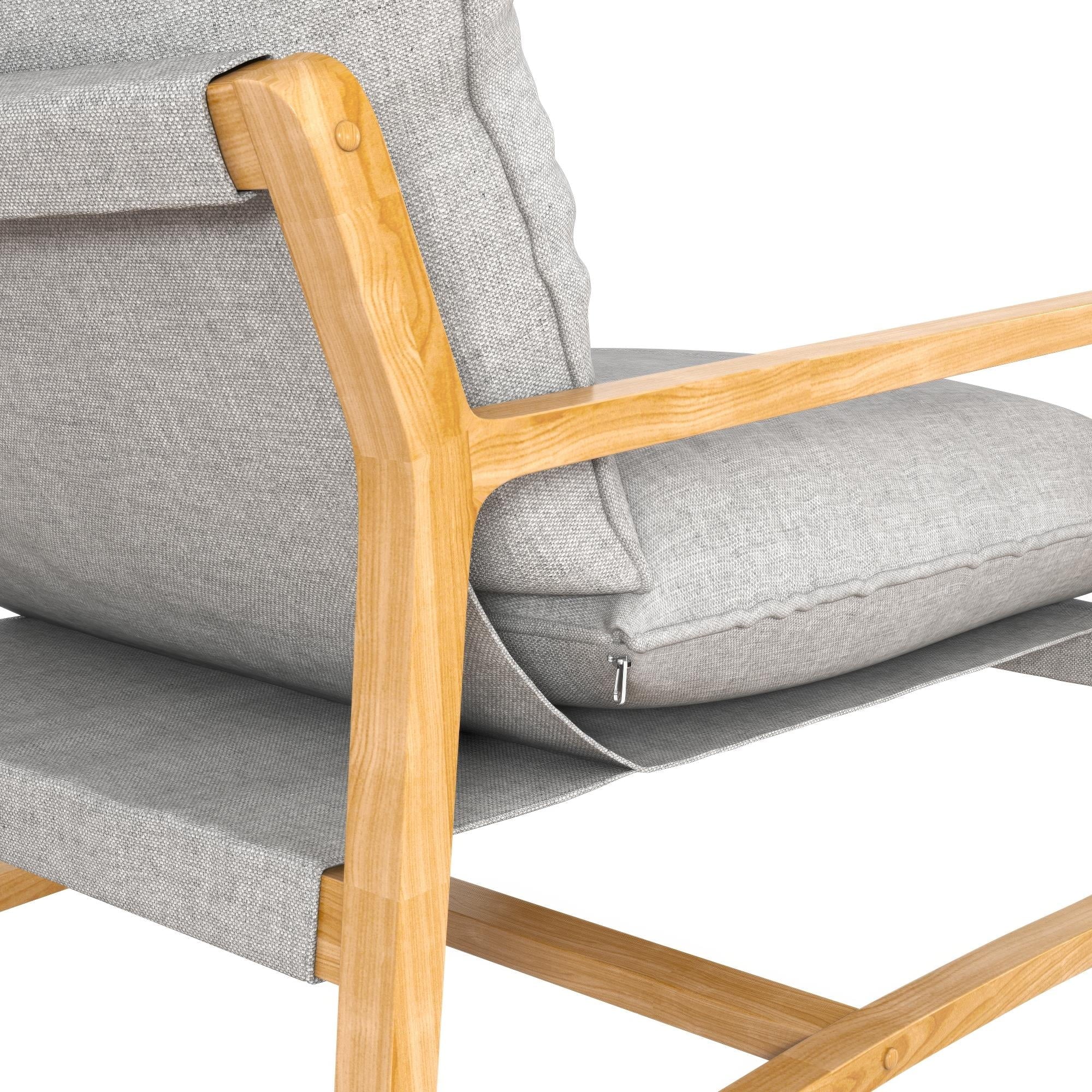 Wooden Ezra Sling Accent Chair, Gray Linen