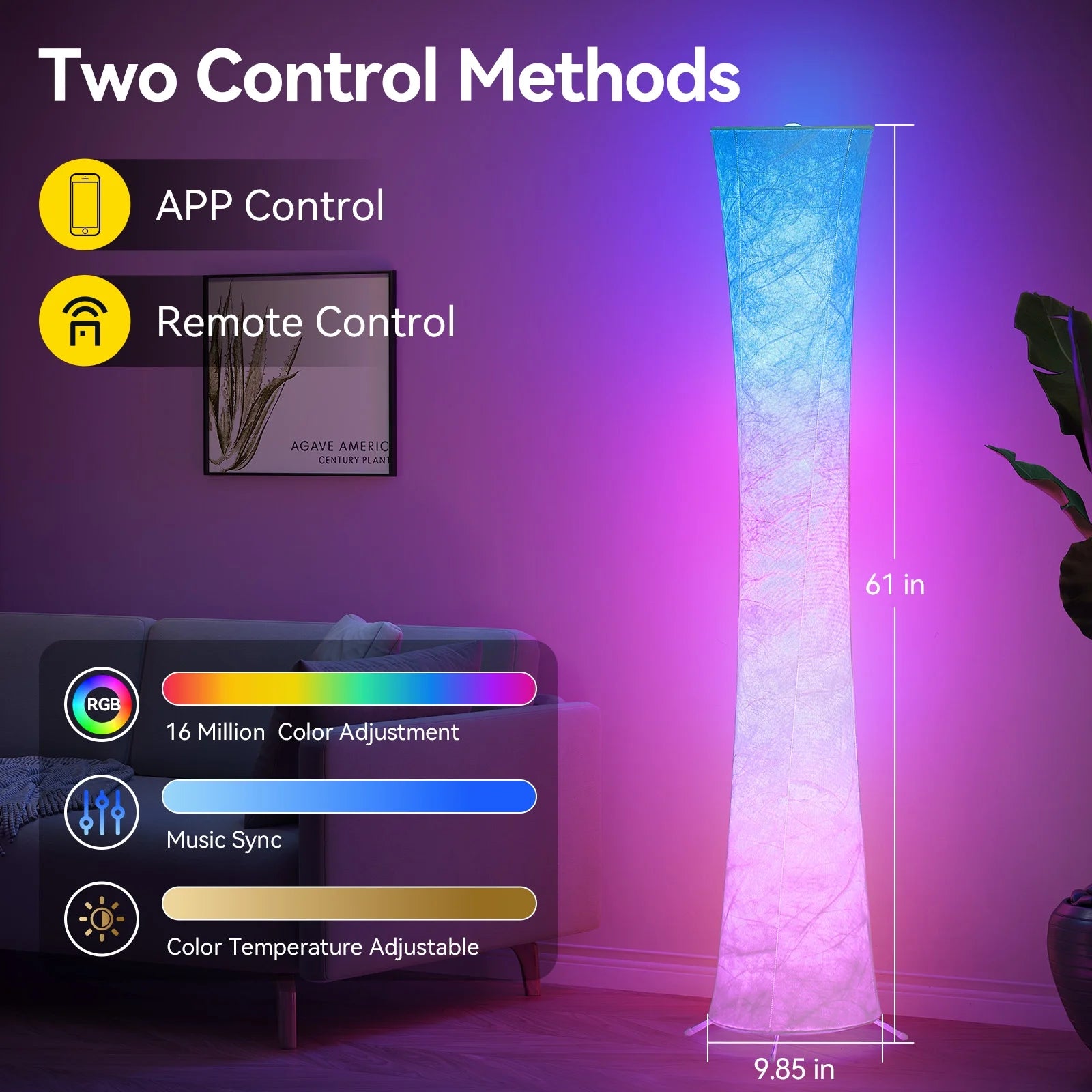 61'' RGBIC LED Floor Lamp, 1800 LM Color Changing Lighting Modern Tall Lamp with Music Sync & 16 Millio Colors, Standing Lamp with Remote & APP Control for Living Room, Bedroom, Gaming, Party